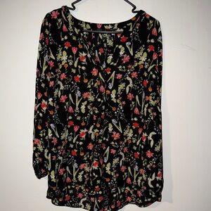 Tahari Black Blouse with Colorful Floral Design